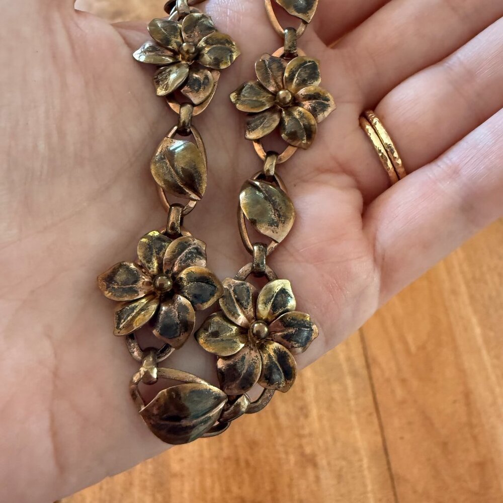 Real Vintage Antique Gold-and-Copper-Tone Rose Floral Necklace